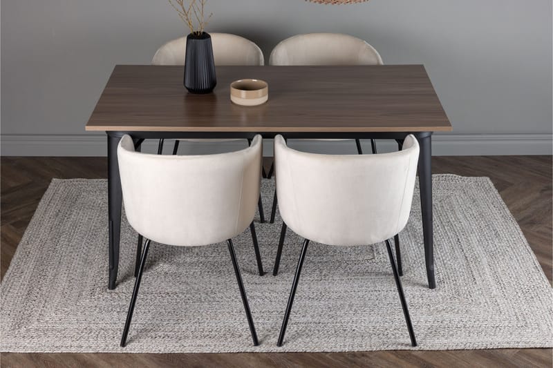 Tempe Spisegruppe 140 cm Rektangulær med 4 Berit stole - Beige - Møbler - Borde - Spisebordssæt