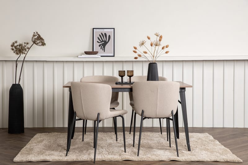 Tempe Spisegruppe 140 cm Rektangulær med 4 Modesto stole - Beige - Møbler - Borde - Spisebordssæt
