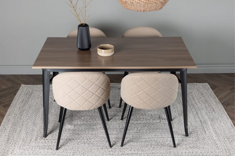 Tempe Spisegruppe 140 cm Rektangulær med 4 Velvet stole - Beige - Møbler - Borde - Spisebordssæt