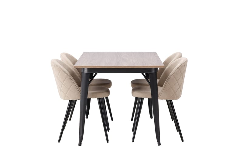 Tempe Spisegruppe 140 cm Rektangulær med 4 Velvet stole - Beige - Møbler - Borde - Spisebordssæt