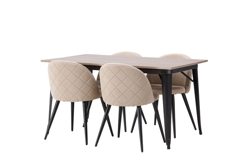 Tempe Spisegruppe 140 cm Rektangulær med 4 Velvet stole - Beige - Møbler - Borde - Spisebordssæt