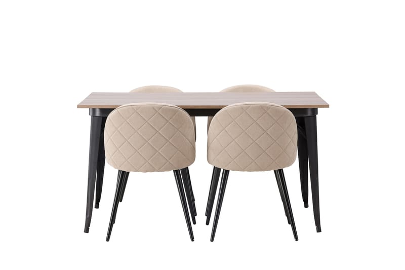 Tempe Spisegruppe 140 cm Rektangulær med 4 Velvet stole - Beige - Møbler - Borde - Spisebordssæt