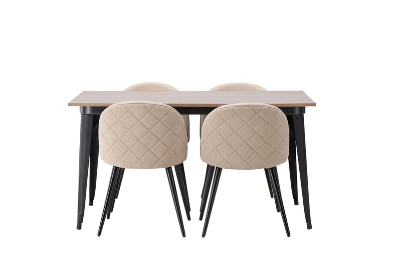 Tempe Spisegruppe 140 cm Rektangulær med 4 Velvet stole - Beige - Møbler - Borde - Spisebordssæt