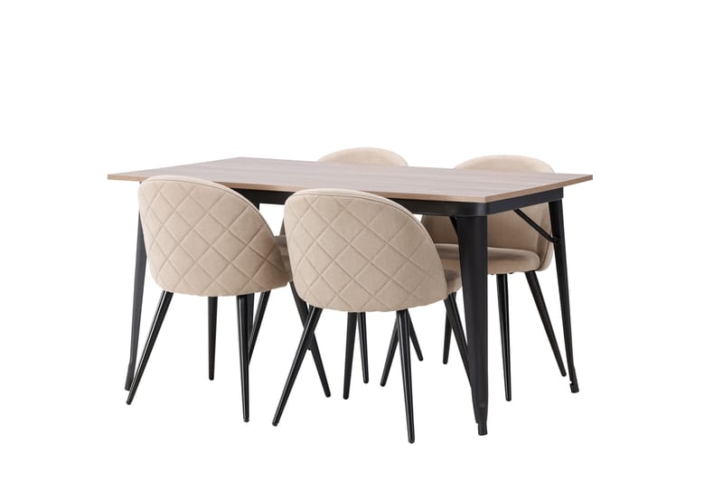 Tempe Spisegruppe 140 cm Rektangulær med 4 Velvet stole - Beige - Møbler - Borde - Spisebordssæt