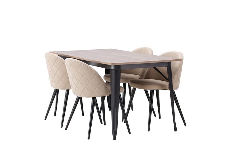 Tempe Spisegruppe 140 cm Rektangulær med 4 Velvet stole - Beige - Møbler - Borde - Spisebordssæt
