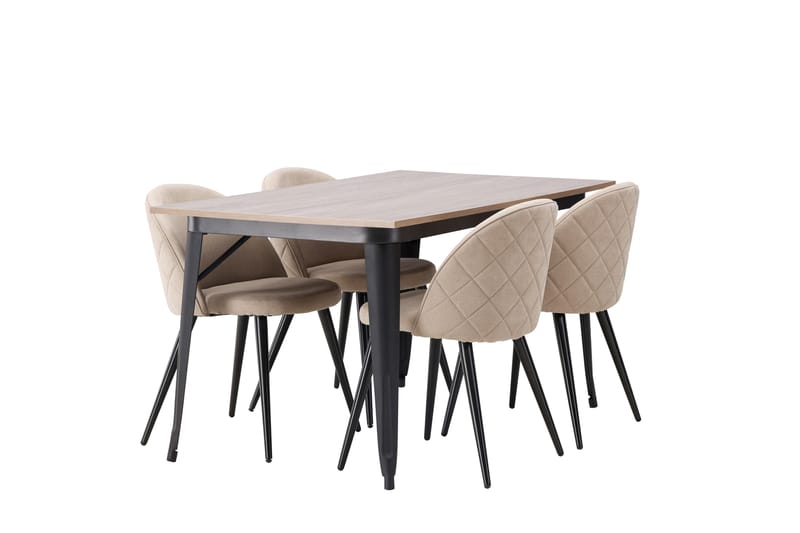 Tempe Spisegruppe 140 cm Rektangulær med 4 Velvet stole - Beige - Møbler - Borde - Spisebordssæt