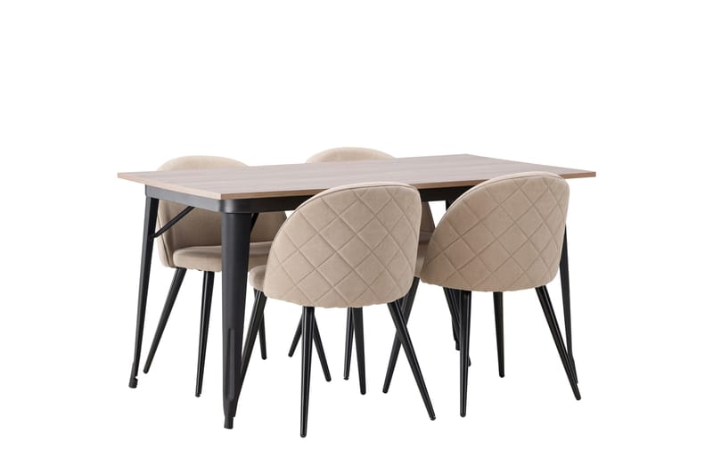 Tempe Spisegruppe 140 cm Rektangulær med 4 Velvet stole - Beige - Møbler - Borde - Spisebordssæt