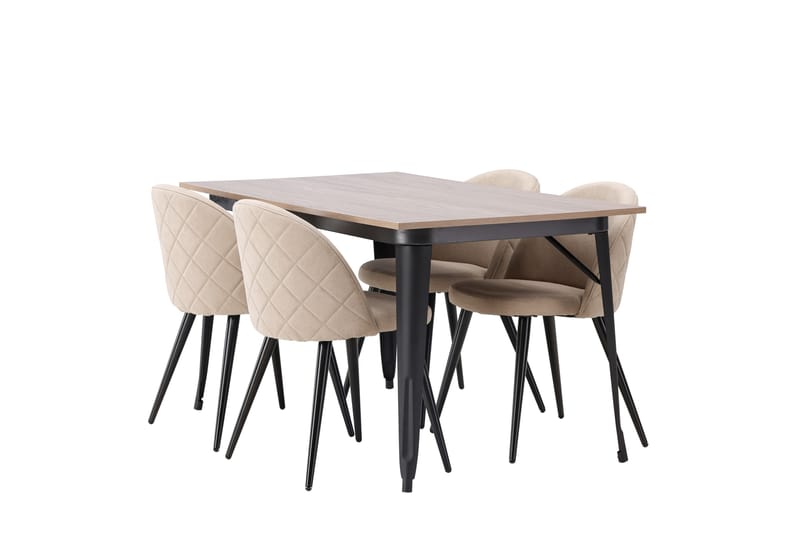 Tempe Spisegruppe 140 cm Rektangulær med 4 Velvet stole - Beige - Møbler - Borde - Spisebordssæt