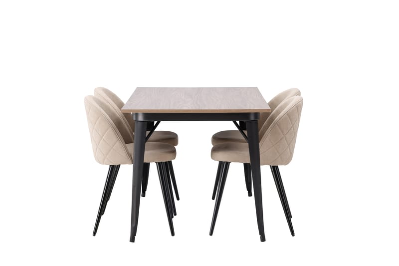 Tempe Spisegruppe 140 cm Rektangulær med 4 Velvet stole - Beige - Møbler - Borde - Spisebordssæt