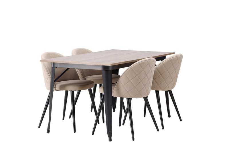 Tempe Spisegruppe 140 cm Rektangulær med 4 Velvet stole - Beige - Møbler - Borde - Spisebordssæt