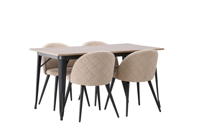 Tempe Spisegruppe 140 cm Rektangulær med 4 Velvet stole - Beige - Møbler - Borde - Spisebordssæt