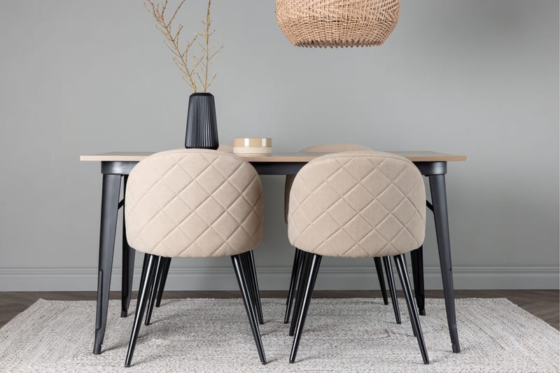 Tempe Spisegruppe 140 cm Rektangulær med 4 Velvet stole - Beige - Møbler - Borde - Spisebordssæt
