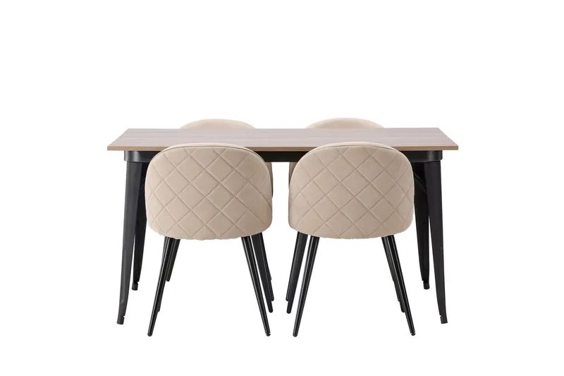 Tempe Spisegruppe 140 cm Rektangulær med 4 Velvet stole, Beige