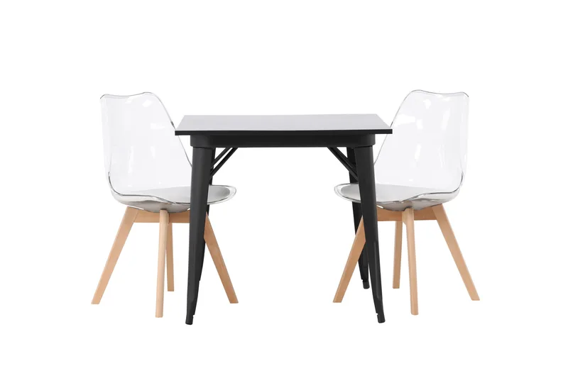 Tempe Spisegruppe 80 cm Rektangulær med 2 Edvin stole, Svart