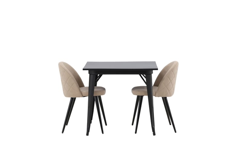 Tempe Spisegruppe 80 cm Rektangulær med 2 Velvet stole, Beige