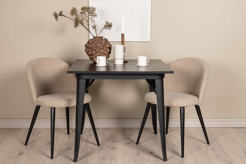 Tempe Spisegruppe 80 cm Rektangulær med 2 Velvet stole - Beige - Møbler - Borde - Spisebordssæt
