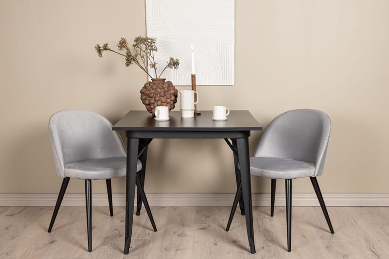 Tempe Spisegruppe 80 cm Rektangulær med 2 Velvet stole - Svart - Møbler - Borde - Spisebordssæt