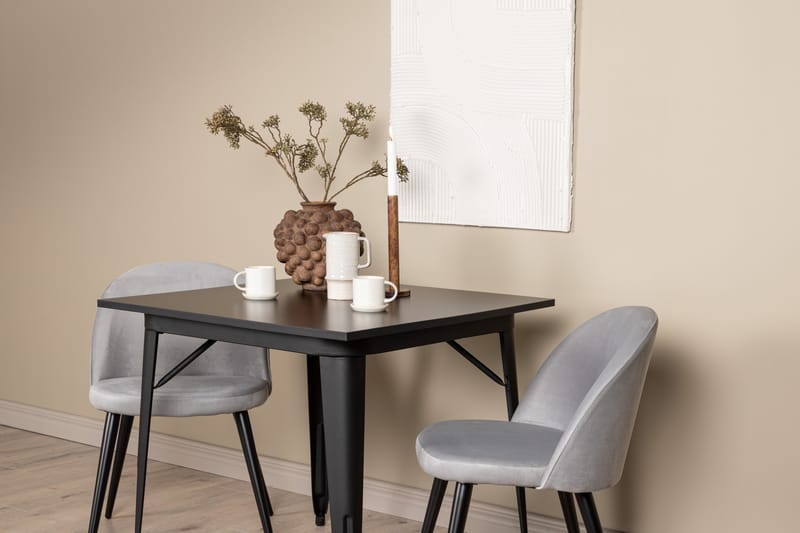 Tempe Spisegruppe 80 cm Rektangulær med 2 Velvet stole - Svart - Møbler - Borde - Spisebordssæt