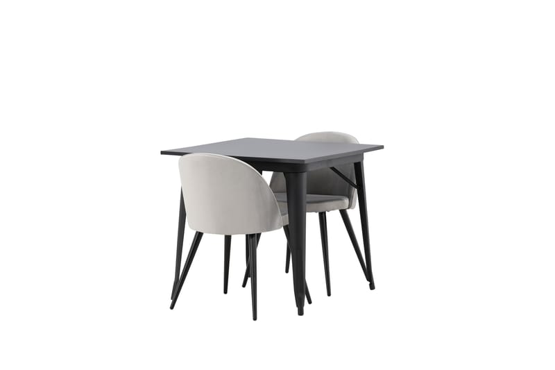 Tempe Spisegruppe 80 cm Rektangulær med 2 Velvet stole - Svart - Møbler - Borde - Spisebordssæt