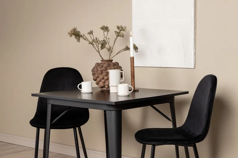 Tempe Spisegruppe 80 cm Rektangulær med 2 Polar stole - Svart - Møbler - Borde - Spisebordssæt