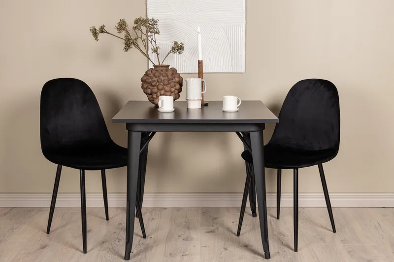 Tempe Spisegruppe 80 cm Rektangulær med 2 Polar stole - Svart - Møbler - Borde - Spisebordssæt