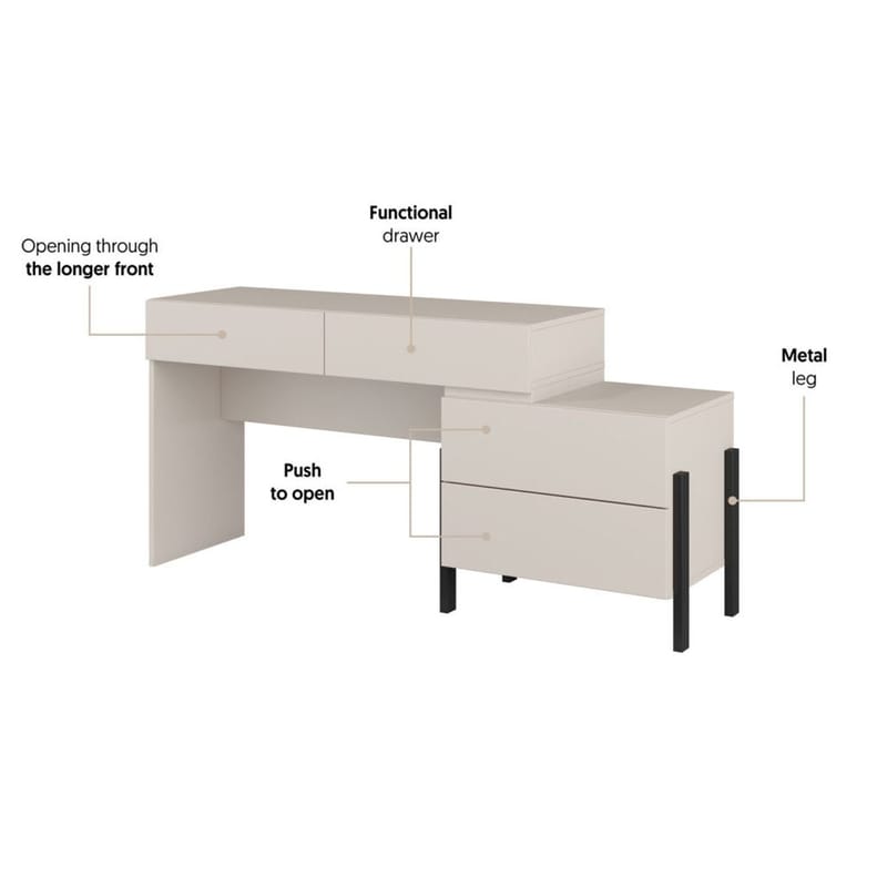Toiletbord Jukon S med 4 Skuffer - Møbler - Borde - Sminkebord & konsolbord