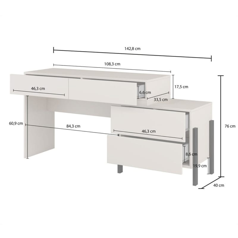 Toiletbord Jukon S med 4 Skuffer - Møbler - Borde - Sminkebord & konsolbord