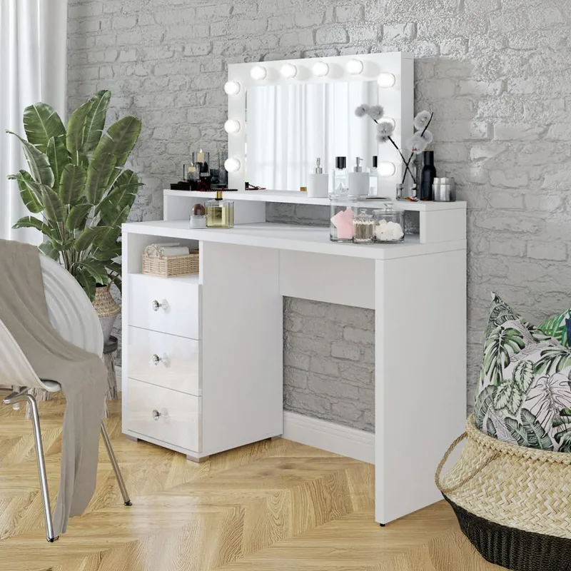 Toiletbord med spejl Diva med 3 Skuffer - Møbler - Borde - Sminkebord & konsolbord