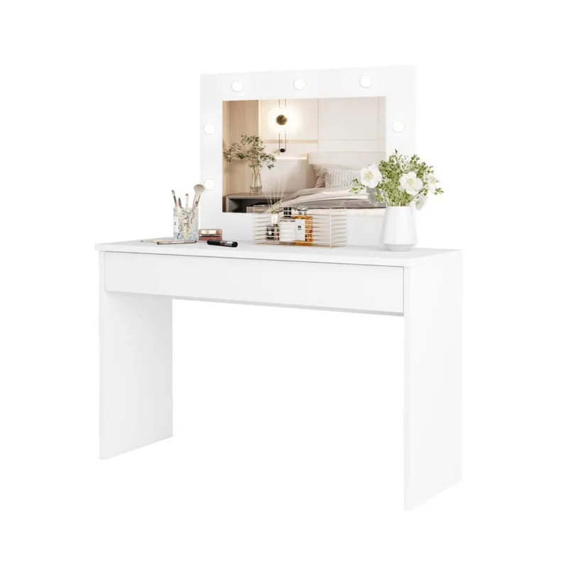 Toiletbord med spejl Eva 1 Skuffe - Hvid - Møbler - Borde - Sminkebord & konsolbord