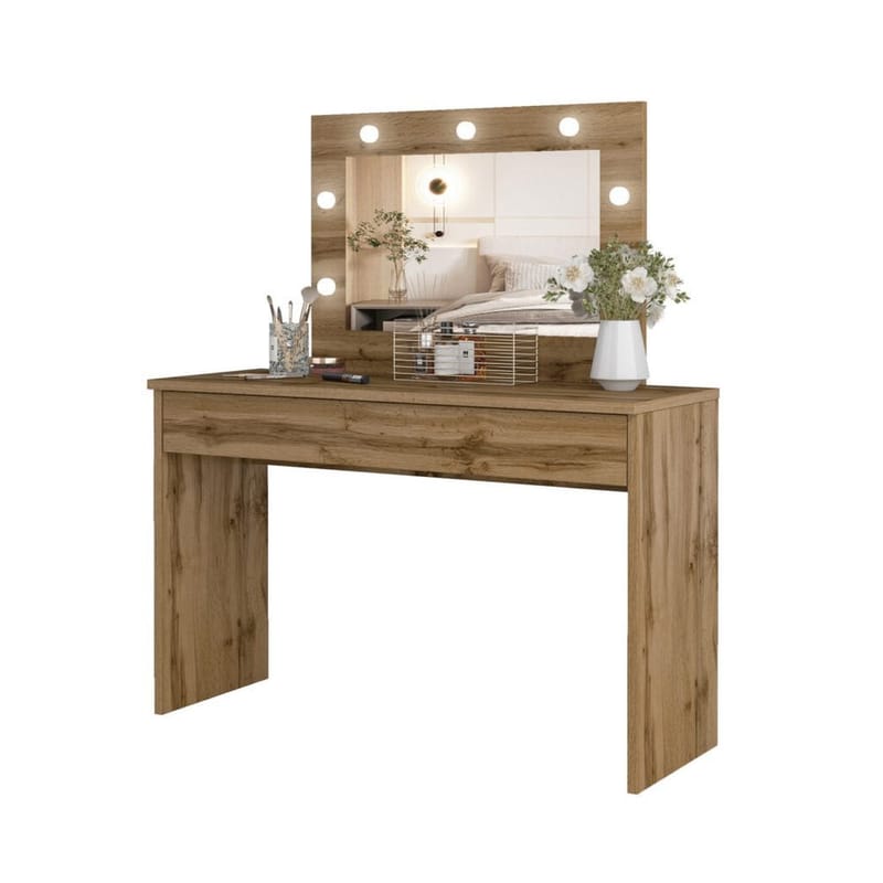 Toiletbord med spejl Eva 1 Skuffe - Wotan Eg - Møbler - Borde - Sminkebord & konsolbord