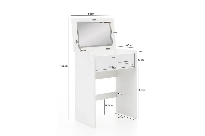 Toiletbord Wohnling Opbevaring til kosmetik hvid med spejlskammel klassisk modern - Møbler - Borde - Sminkebord & konsolbord - Makeup bord med spejl