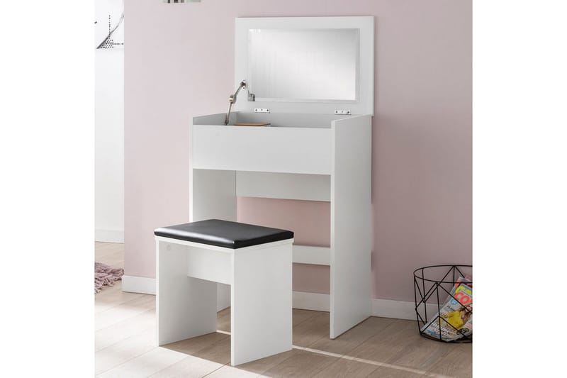 Toiletbord Wohnling Opbevaring til kosmetik hvid med spejlskammel klassisk modern - Møbler - Borde - Sminkebord & konsolbord