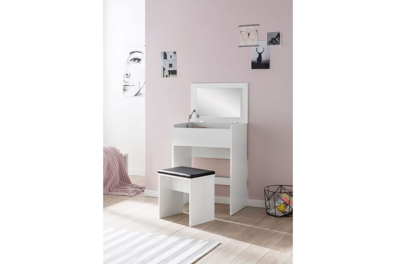 Toiletbord Wohnling Opbevaring til kosmetik hvid med spejlskammel klassisk modern - Møbler - Borde - Sminkebord & konsolbord