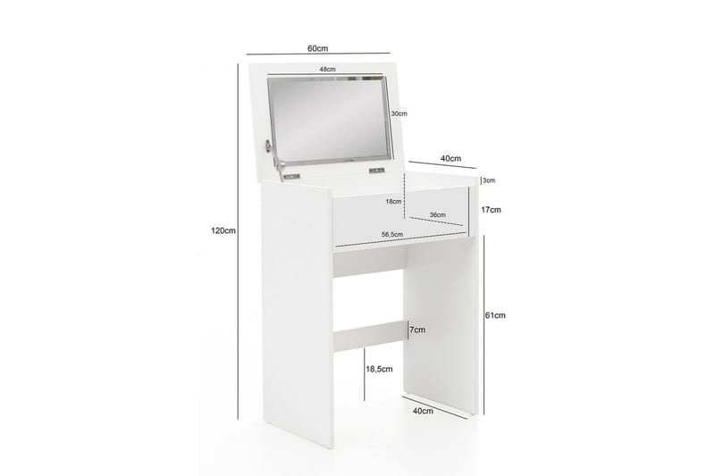Toiletbord Wohnling Opbevaring til kosmetik hvid med spejlskammel klassisk modern - Møbler - Borde - Sminkebord & konsolbord