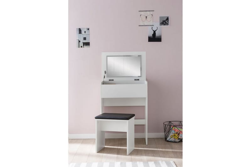 Toiletbord Wohnling Opbevaring til kosmetik hvid med spejlskammel klassisk modern - Møbler - Borde - Sminkebord & konsolbord
