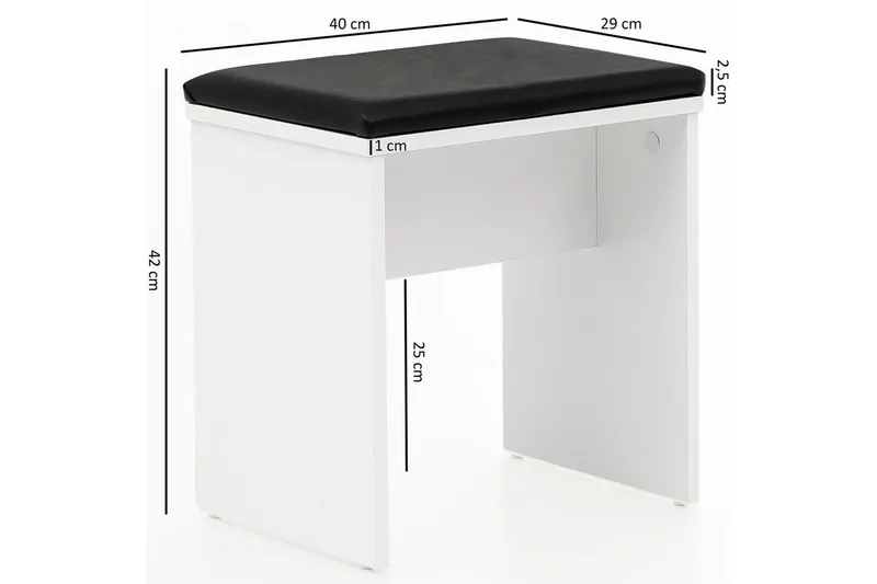 Toiletbord Wohnling Opbevaring til kosmetik hvid med spejlskammel klassisk modern - Møbler - Borde - Sminkebord & konsolbord - Makeup bord med spejl