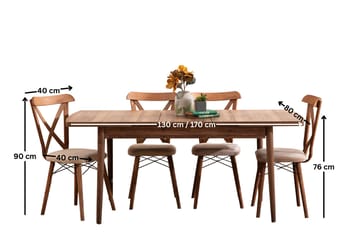 Toolenpas spisegruppe bord 130 cm + 4 stole - Brun - Møbler - Borde - Spisebordssæt