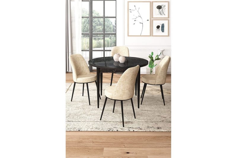 Tor Spisegruppe 4-personers - Sort/Beige - Møbler - Borde - Spisebordssæt