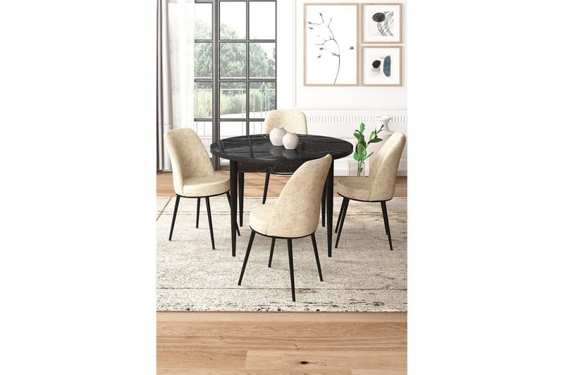 Tor Spisegruppe 4-personers - Sort/Beige - Møbler - Borde - Spisebordssæt
