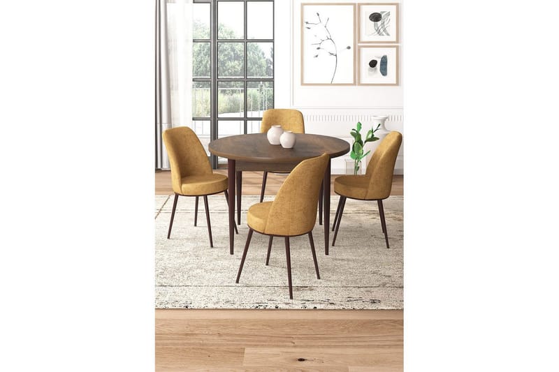 Tor Spisegruppe 4-personers - Brun/Sennepsgul - Møbler - Borde - Spisebordssæt