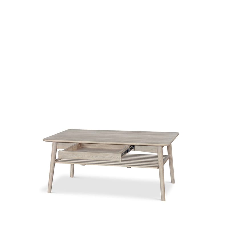 Torsby 120 cm Rektangulært Sofabord med Skuffe og Hylde i Massivt Træ, Beige
