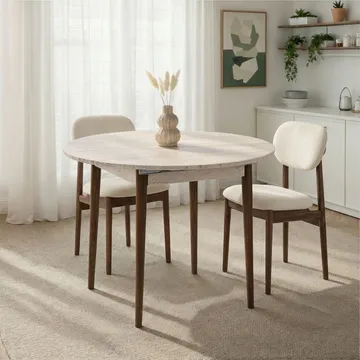 Tralven spisebord 131 cm rundt - Travertin og Valnød - Møbler - Borde - Spisebord og køkkenbord