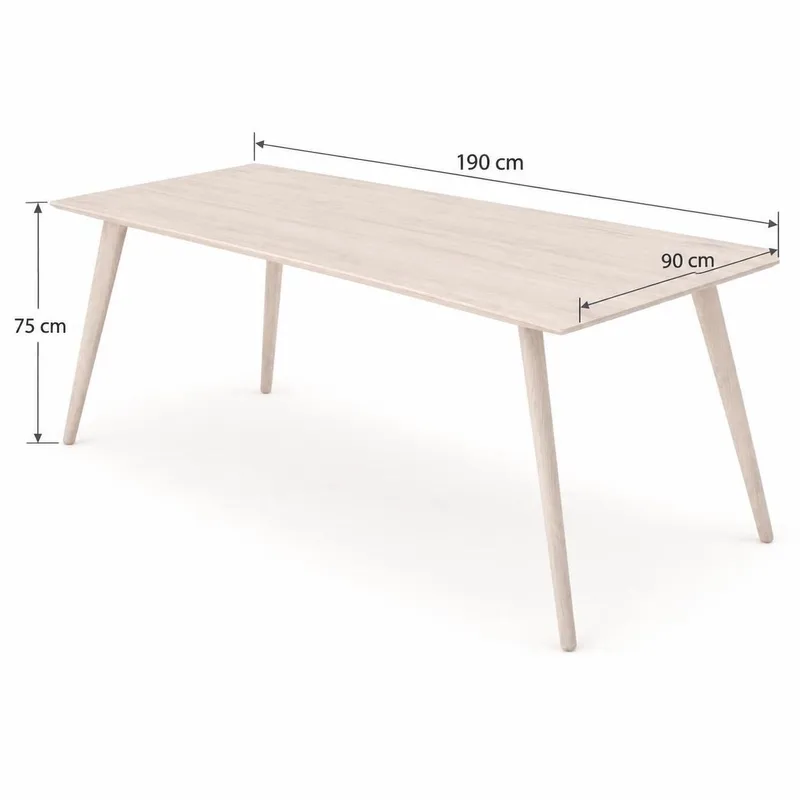 Tyrö rektangulært spisebord og køkkenbord 190x90 cm asketræ - Hvidlaseret - Møbler - Borde - Spisebord og køkkenbord