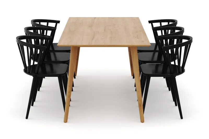 Tyrö Spisebordssæt med 6 Tyrö Armlænssstole - Oak/Black - Møbler - Borde - Spisebordssæt