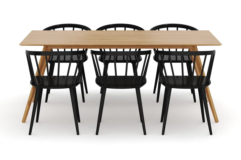 Tyrö Spisebordssæt med 6 Tyrö Armlænssstole - Oak/Black - Møbler - Borde - Spisebordssæt