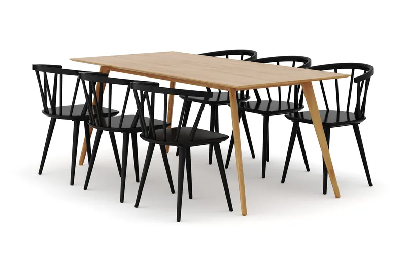 Tyrö Spisebordssæt med 6 Tyrö Armlænssstole, Oak/Black