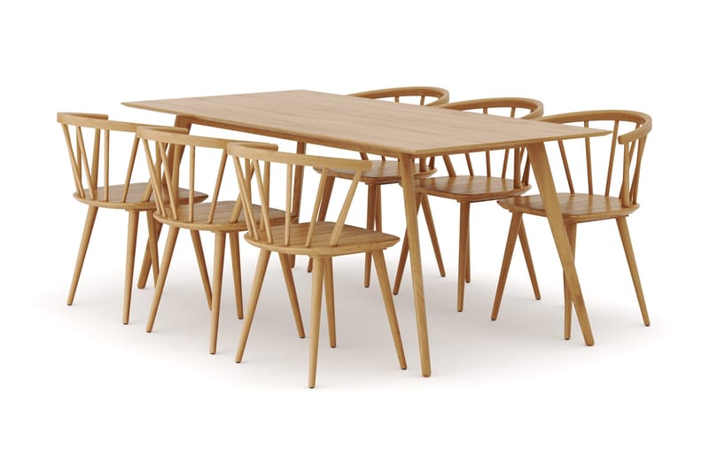 Tyrö Spisebordssæt med 6 Tyrö Armlænssstole, Oak/Oak