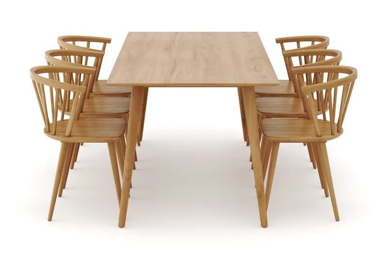 Tyrö Spisebordssæt med 6 Tyrö Armlænssstole - Oak/Oak - Møbler - Borde - Spisebordssæt