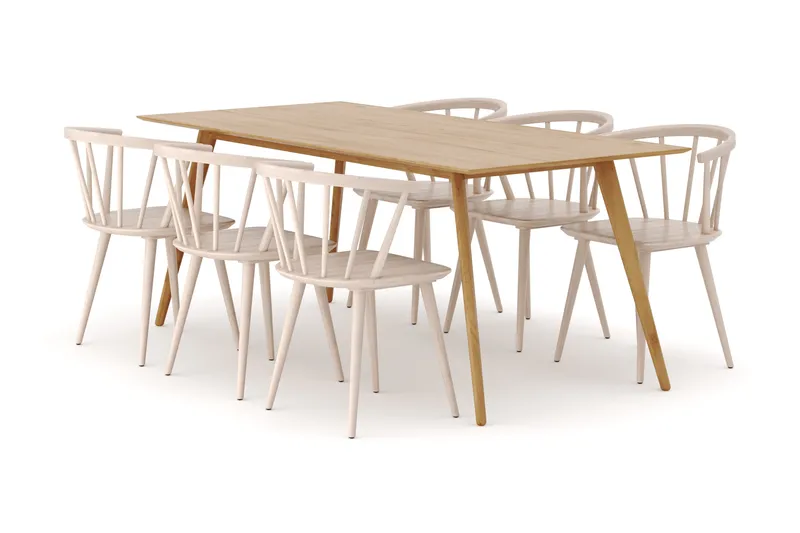 Tyrö Spisebordssæt med 6 Tyrö Armlænssstole, Oak/Whitewash