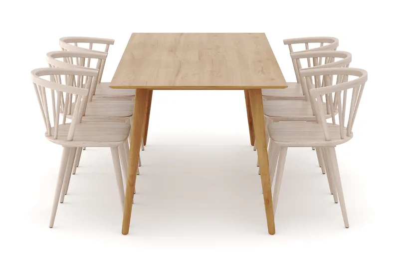 Tyrö Spisebordssæt med 6 Tyrö Armlænssstole - Oak/Whitewash - Møbler - Borde - Spisebordssæt